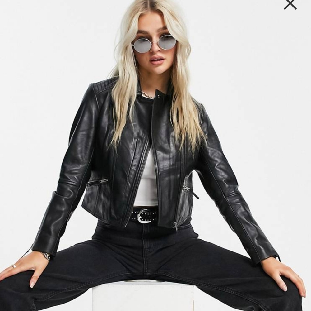 Barney's Originals Petite Leather Biker Jacket